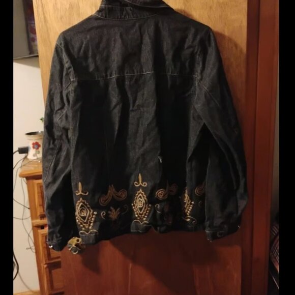 Laura Ashley Denim Embroidered Beaded Button Up Women's Large Jacket 20"W x 24"L - Picture 6 of 7